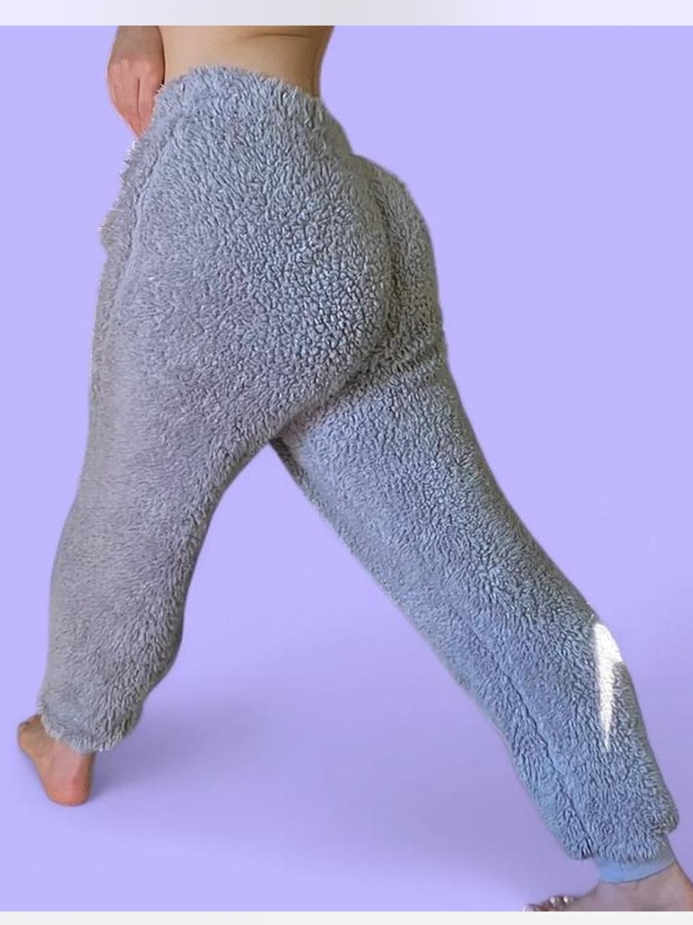 Cozy Gray Fuzzy Sherpa Joggers Sweatpants